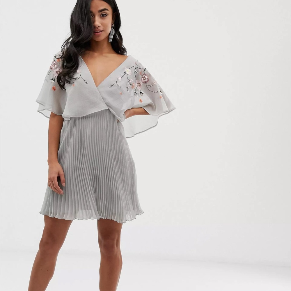 ASOS DESIGN Petite flutter sleeve mini dress with embroidery Size US 12